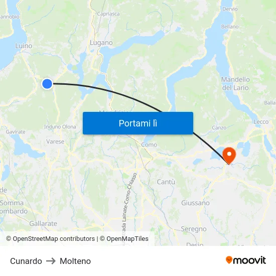 Cunardo to Molteno map
