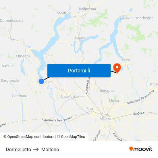 Dormelletto to Molteno map