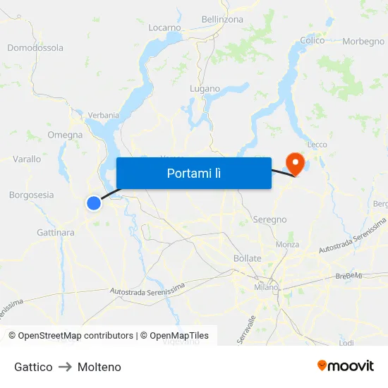 Gattico to Molteno map