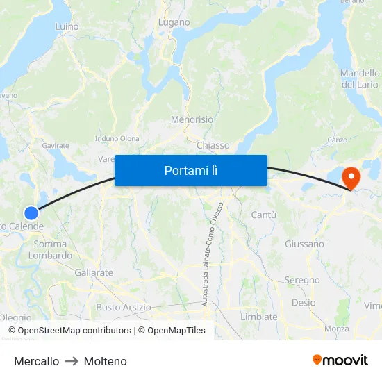 Mercallo to Molteno map