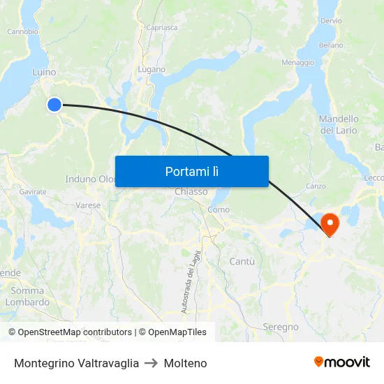 Montegrino Valtravaglia to Molteno map