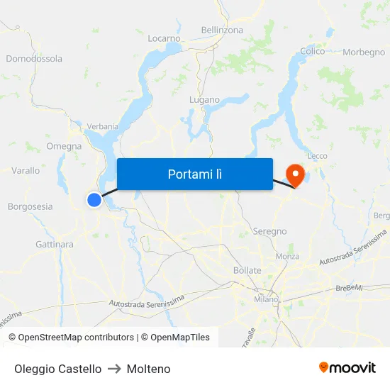 Oleggio Castello to Molteno map