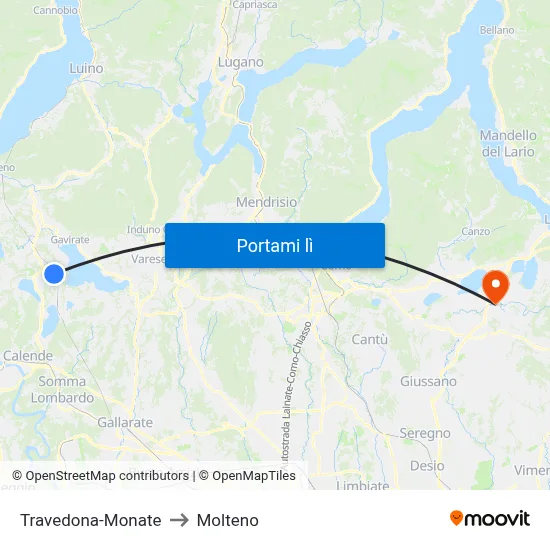Travedona-Monate to Molteno map