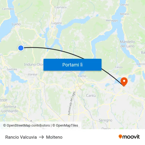 Rancio Valcuvia to Molteno map