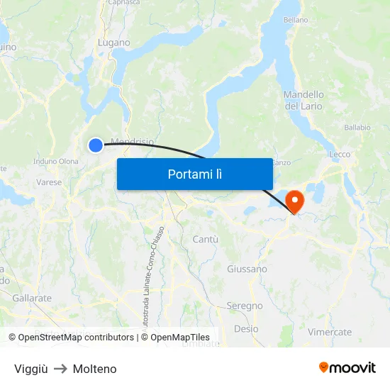 Viggiù to Molteno map