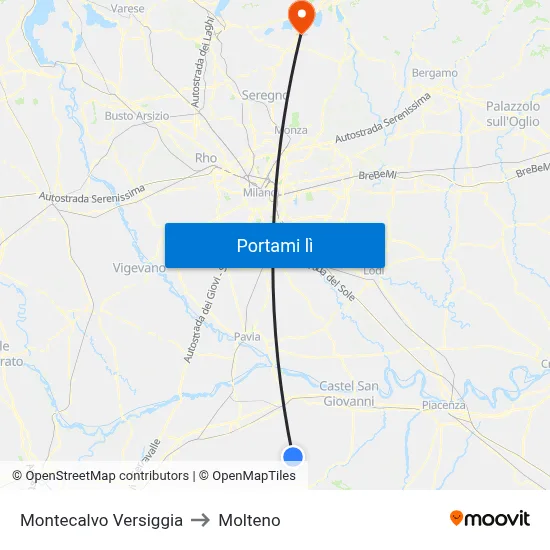 Montecalvo Versiggia to Molteno map