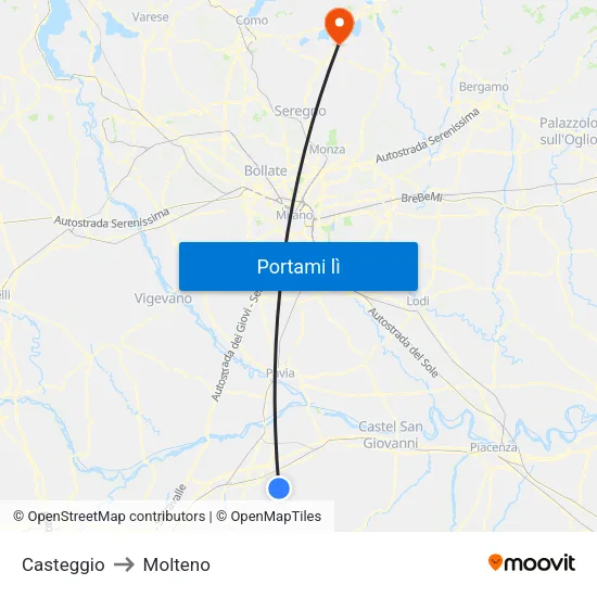 Casteggio to Molteno map