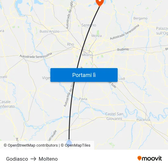 Godiasco to Molteno map