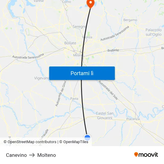 Canevino to Molteno map
