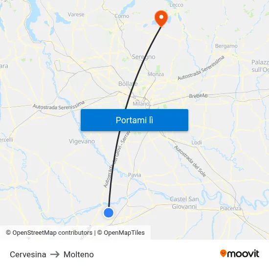 Cervesina to Molteno map