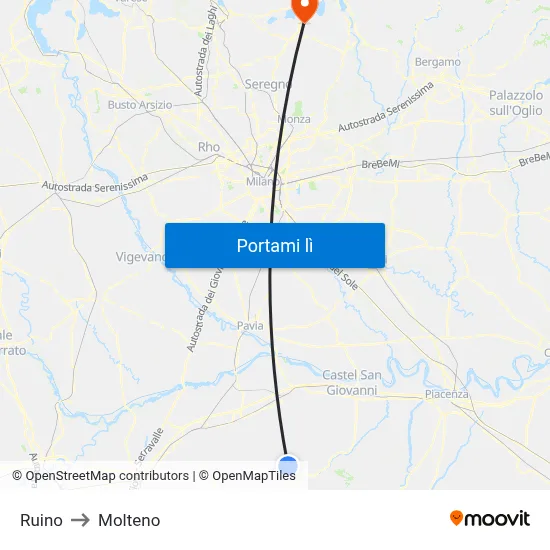 Ruino to Molteno map