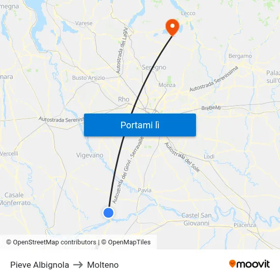 Pieve Albignola to Molteno map