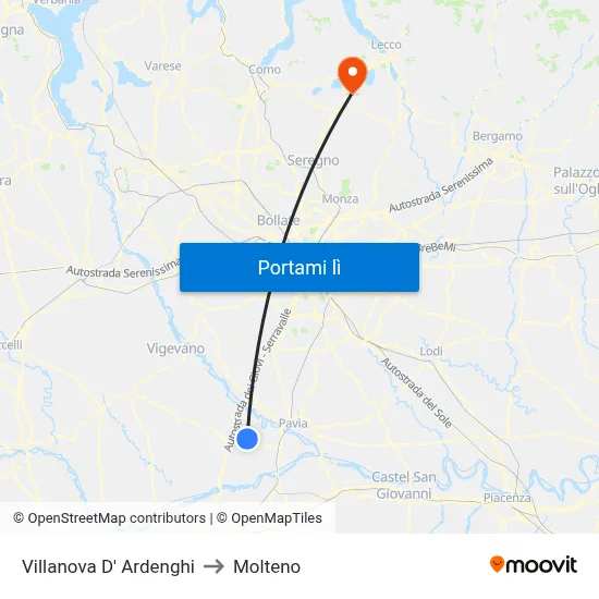 Villanova D' Ardenghi to Molteno map