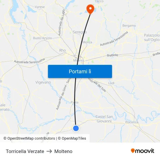 Torricella Verzate to Molteno map