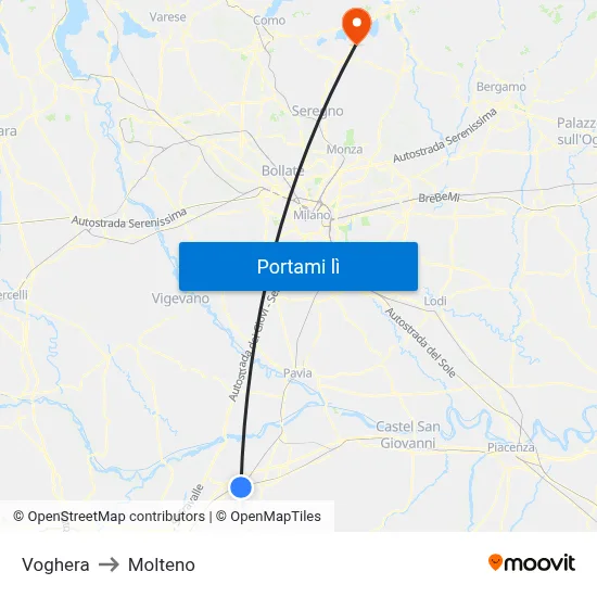 Voghera to Molteno map