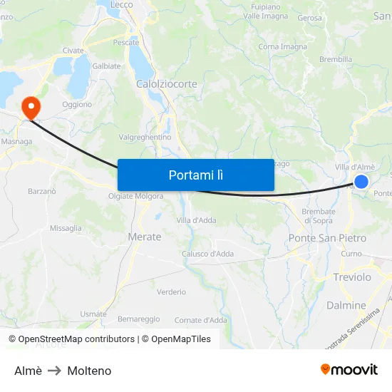 Almè to Molteno map