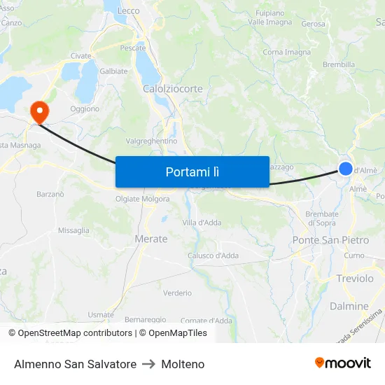 Almenno San Salvatore to Molteno map