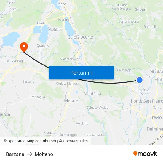 Barzana to Molteno map