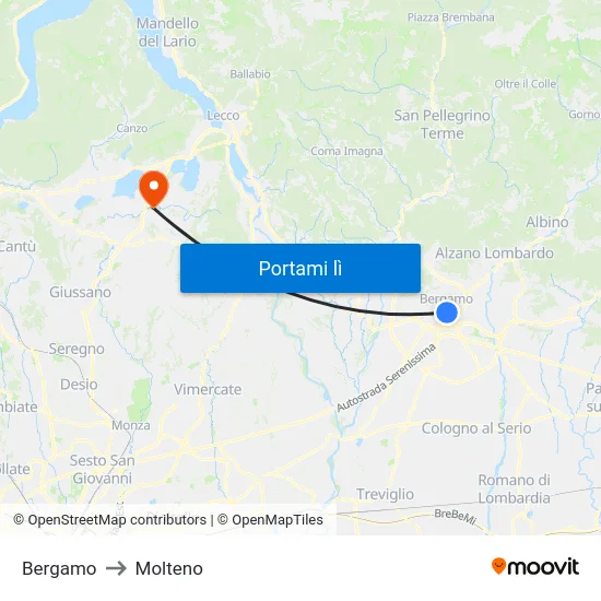 Bergamo to Molteno map