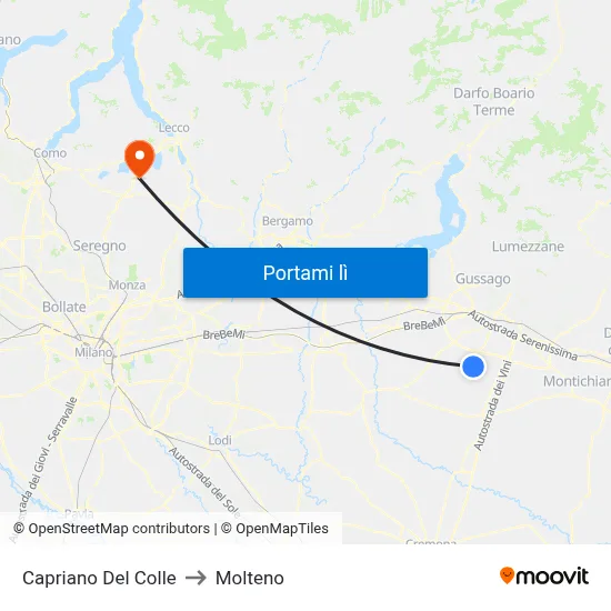 Capriano Del Colle to Molteno map