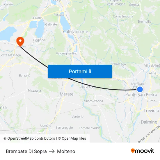 Brembate Di Sopra to Molteno map