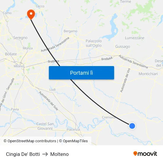 Cingia De' Botti to Molteno map