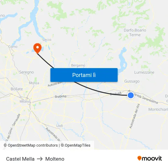 Castel Mella to Molteno map