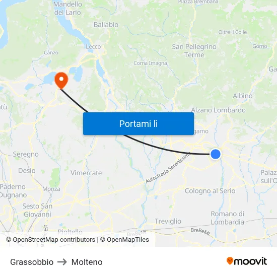 Grassobbio to Molteno map