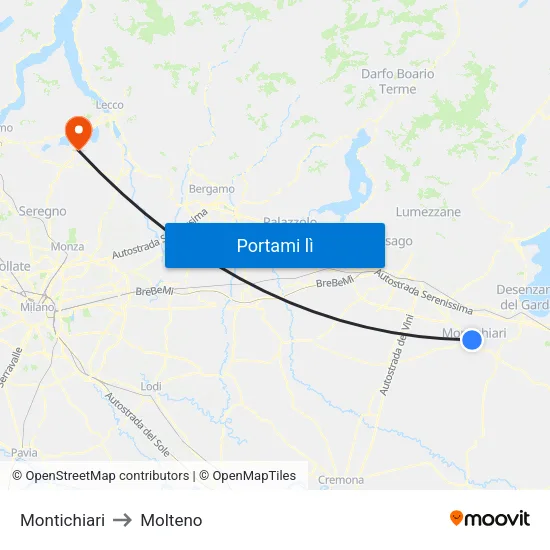 Montichiari to Molteno map