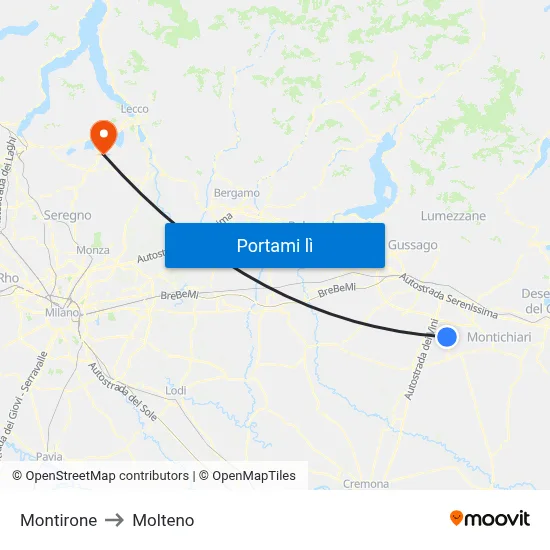 Montirone to Molteno map