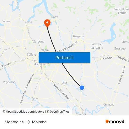 Montodine to Molteno map