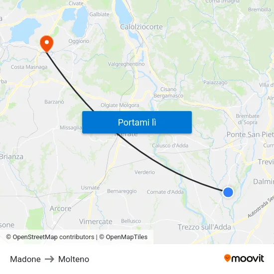 Madone to Molteno map
