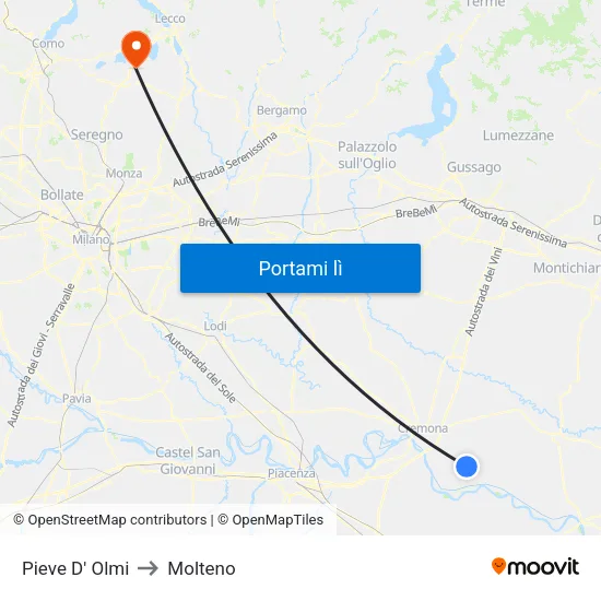 Pieve D' Olmi to Molteno map
