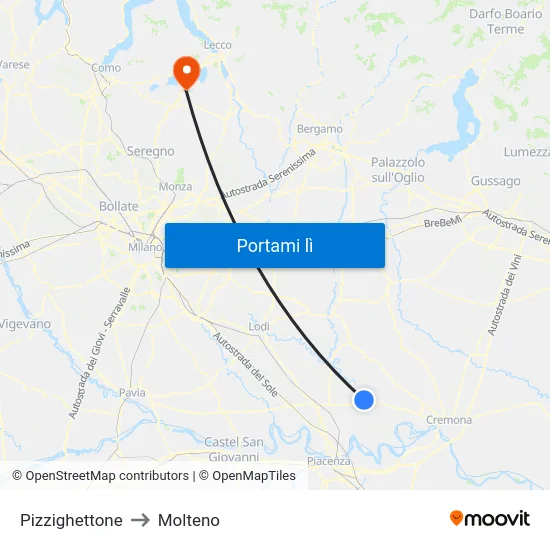 Pizzighettone to Molteno map