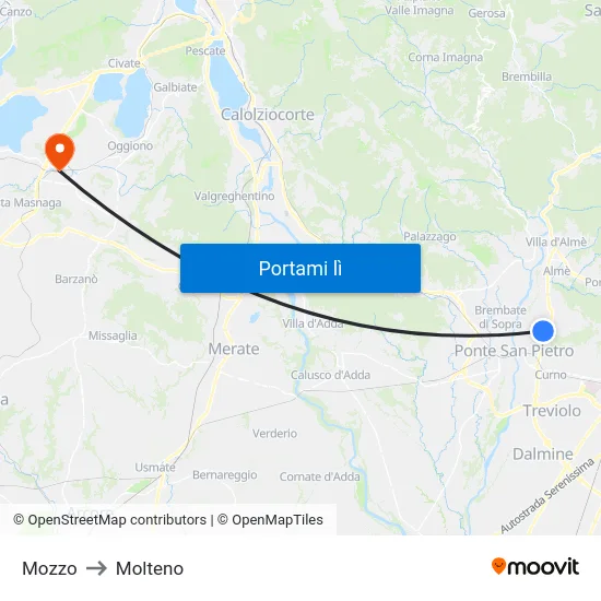 Mozzo to Molteno map