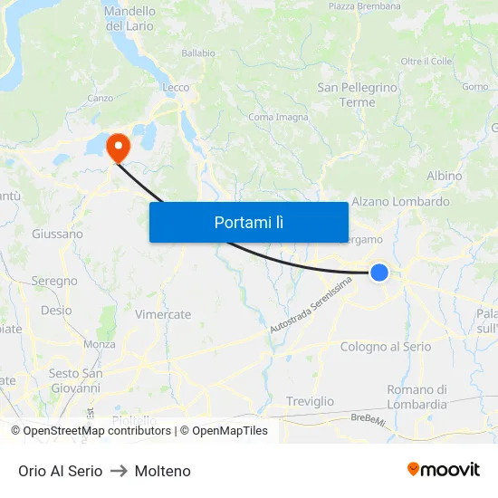 Orio Al Serio to Molteno map