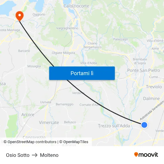 Osio Sotto to Molteno map