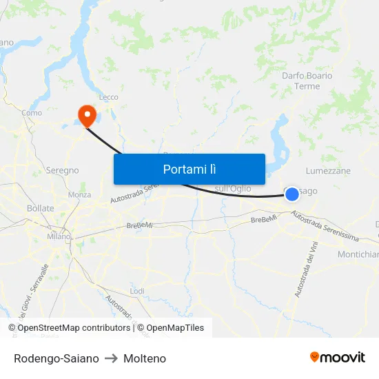 Rodengo-Saiano to Molteno map