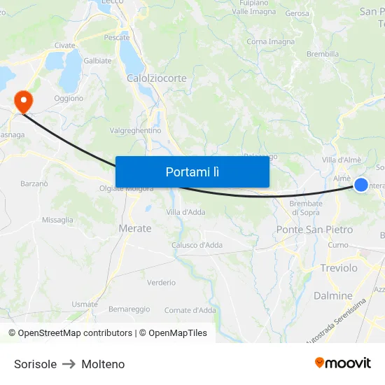 Sorisole to Molteno map