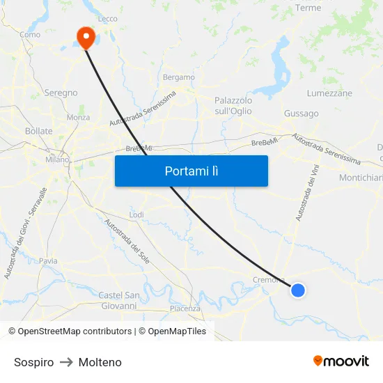 Sospiro to Molteno map