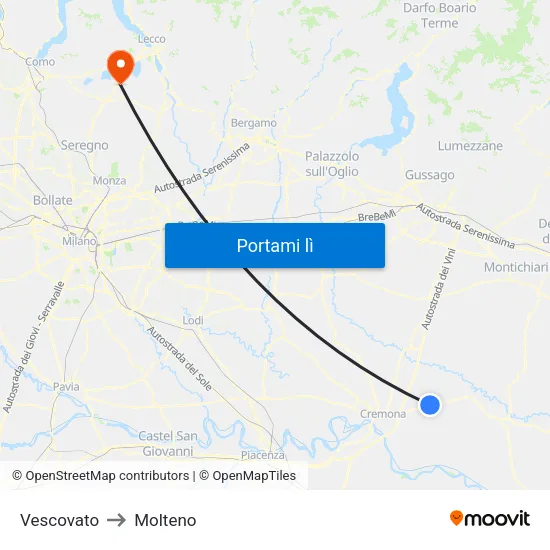 Vescovato to Molteno map