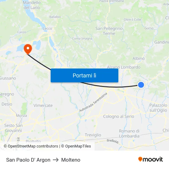 San Paolo D' Argon to Molteno map