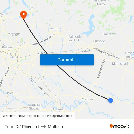 Torre De' Picenardi to Molteno map
