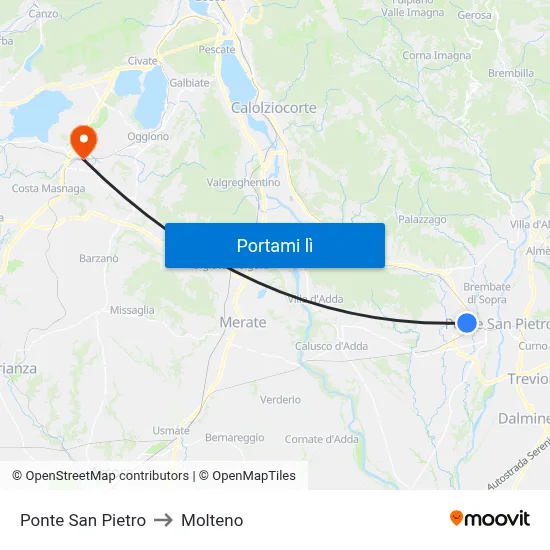 Ponte San Pietro to Molteno map