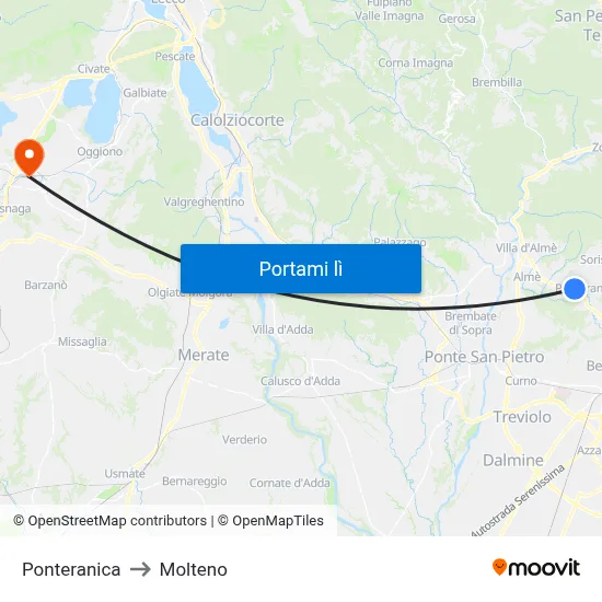 Ponteranica to Molteno map