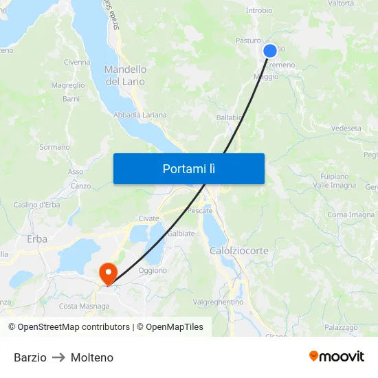 Barzio to Molteno map