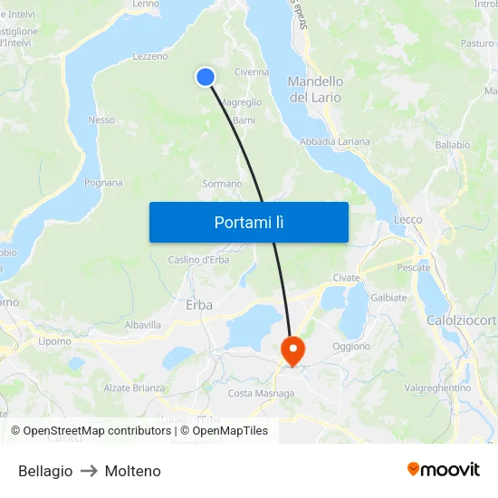 Bellagio to Molteno map