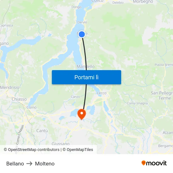 Bellano to Molteno map