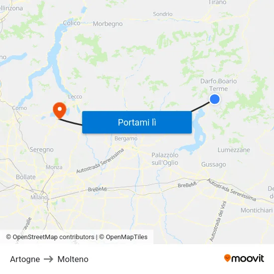 Artogne to Molteno map