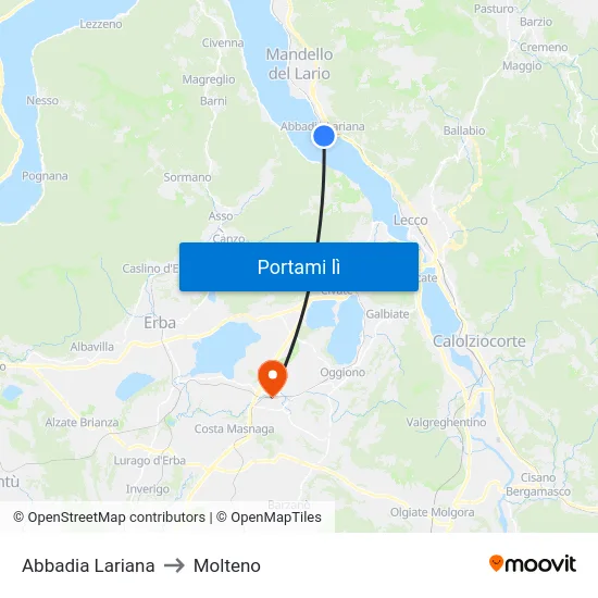 Abbadia Lariana to Molteno map